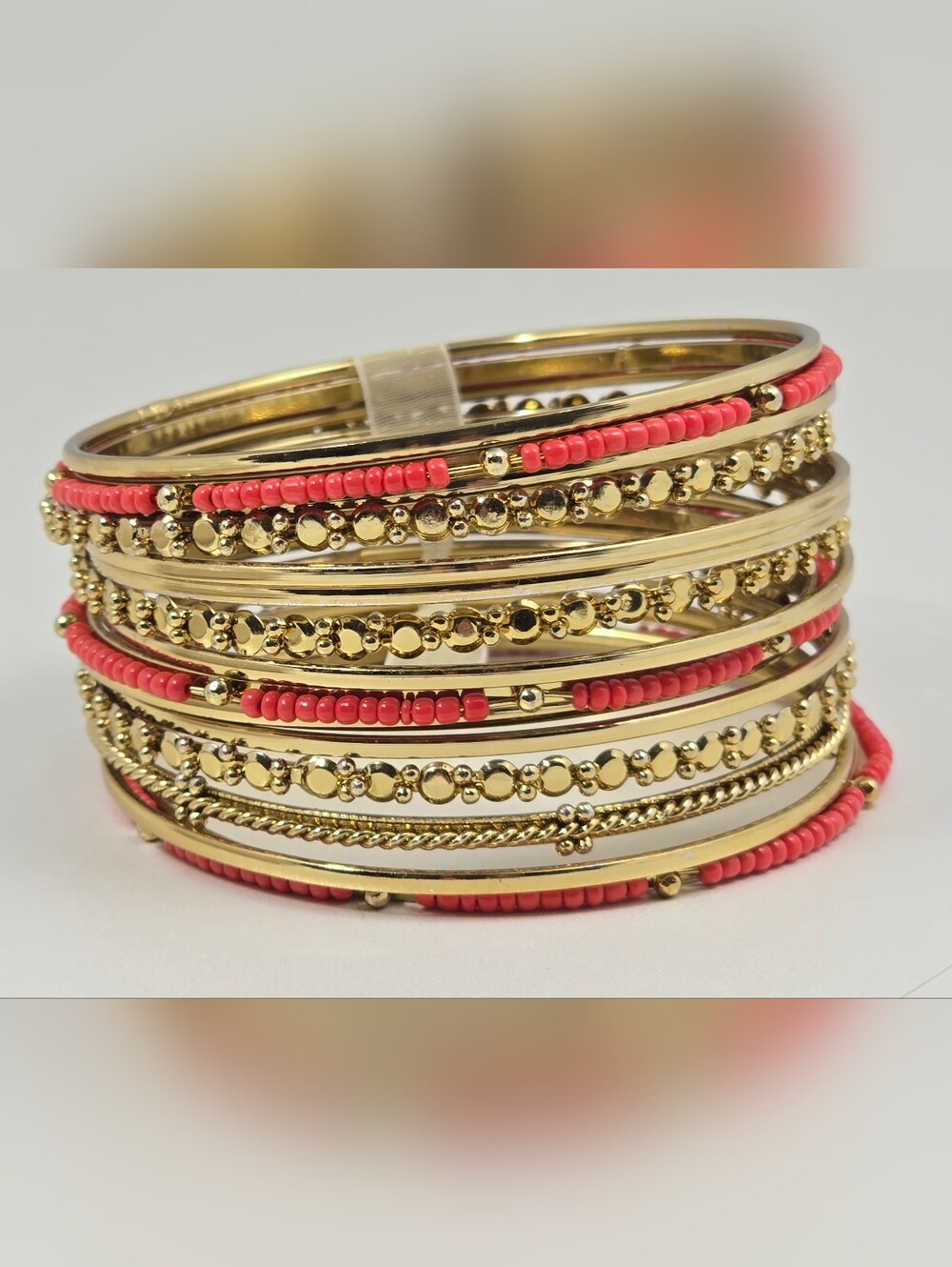 Chico's - Gold and Coral Stackable Beaded Bangle Set